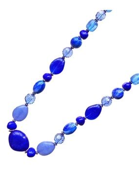 Long Light Blue Boho Bead Necklace Statement Jewelry w/seed beads 37.5” New